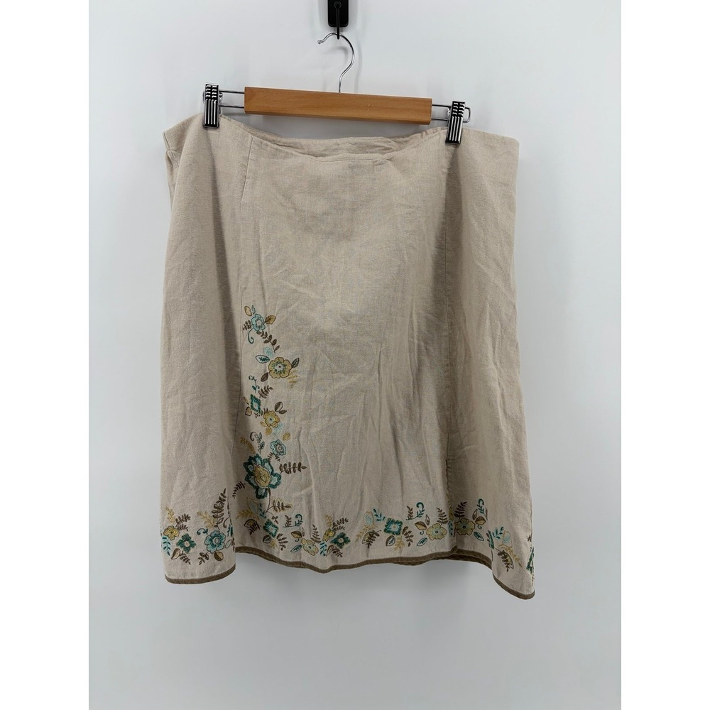Christopher & Banks, Linen Blend Skirt, Beige Floral Embroidered, Women Size 20W